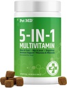 Pet MD 5in1 Dog Multivitamine - 30 Witaminy esencyjne, minerały i składniki odżywcze do skóry i płaszcza, Hip & Joint, trawienie, Witaminy immunologiczne i senior - Glukozamina, Omega 3 6 9, & Probiotyki - 120