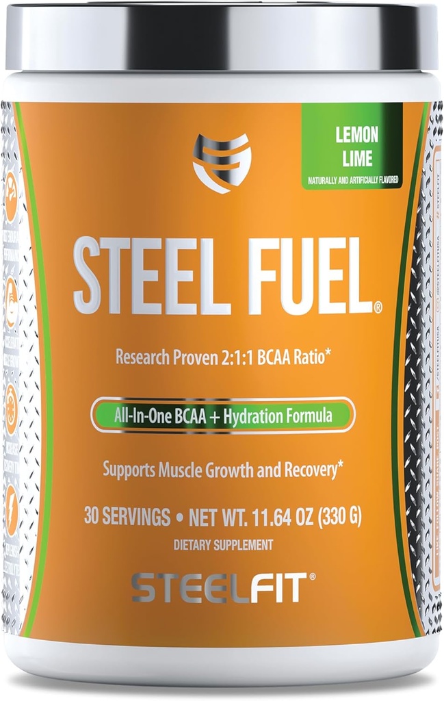 SteelFit Steel Fuel BCAAs Amino Acids Proszek do Intra- Workout Przyspieszenie wzrostu mięśni & Zwiększona wytrzymałość - 30 Służenia w Lemon Lime - BCAA Suplementy Proszek do elektrolitów i odzysku