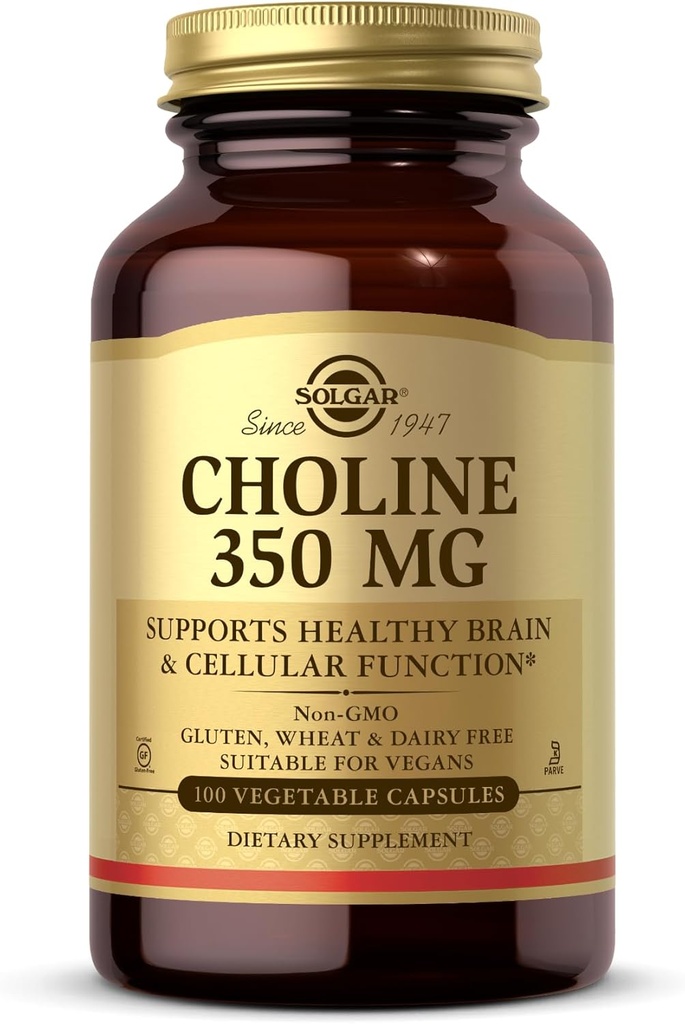 Solgar Choline 350 mg - 100 Kapsułki wegetatywne - Non-GMO, Wegan, Kosher - 100 Służb
