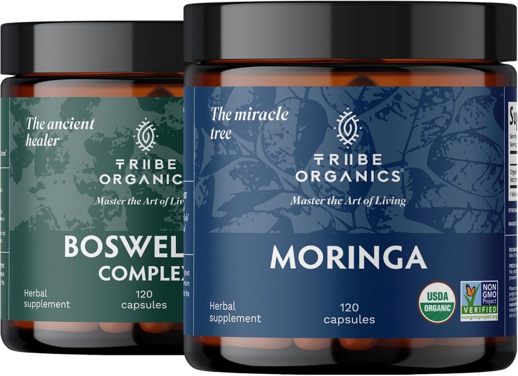 TRIBE ORGANICS Vitality Duo - Boswellia Complex - Moringa - dla wspólnego wsparcia, Ulga mięśniowa, Energia, Utrata masy ciała, Funkcja mózgu