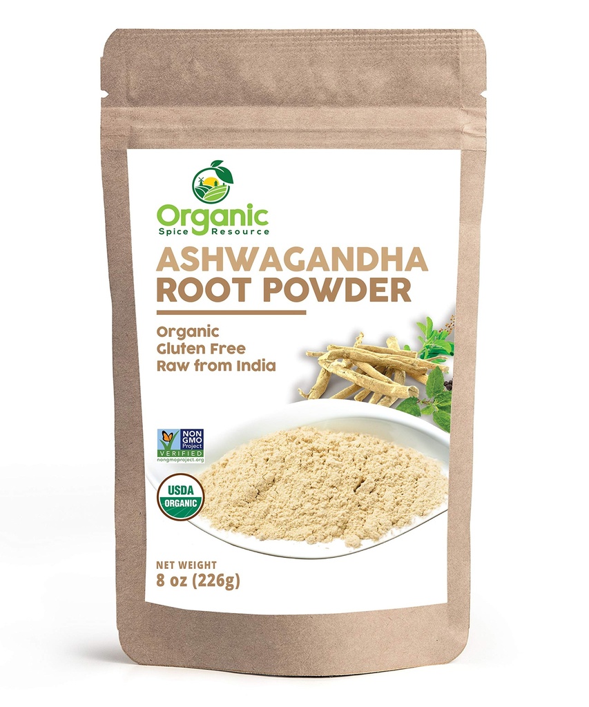 Organiczny proszek korzeniowy Ashwagandha -8 uncji 124; Lab Tested for Purpure Custom 124; Resealable Kraft Bag, Non-GMO, Indian Ginseng, Withania Somnifera -100% Surowy z Indii, przez SHOPOSR (8 oz)