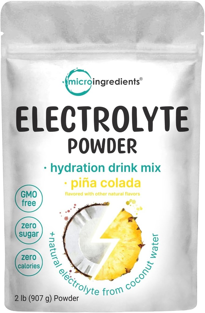 Micro Składniki Hydration Electrolyte Proszek, 2 lb (139 Służenia) 124; Piña Colada Flavor 124; Wysoka zawartość potasu (1000 mg) + Woda kokosowa 124; Brak cukru, Keto Friendly