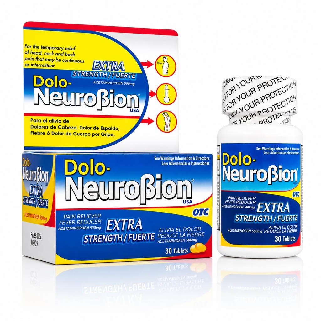 Dolo Neurobion 30 Tabletki - Reliever bólu, Reduktor gorączki, Dodatkowa siła, Fuerte, Alivia el Dolor, Reduce la Fiebre