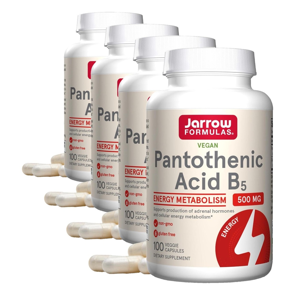 Jarrow Fixas Kwas pantotenowy B5 500 mg - 100 Kapelusze wegetariańskie - Esential B witamina suplement diety - Energia Produkcja i Metabolizm Wsparcie - 100 Słupki (Pack of 4)