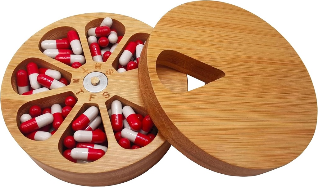 Fashciaga Bamboo Wood Codzienne Witaminy Medycyna Pill Organizer Case Box, Kuchnia Salt Spice Pojemniki, Kolczyk Pierścień Biżuteria Przechowywanie Dekoracyjne Box (Duży)