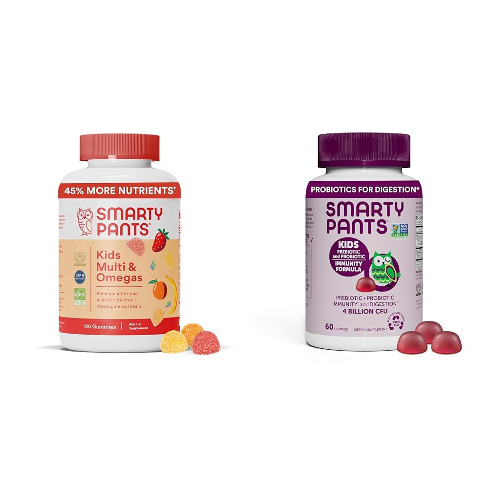 SmartPants Kids Multivitamin Gummies and Probiotic Immunity Bundle: Omega 3 Fish Oil (EPA / DHA), Witamina D3, C, Witamina B12, B6, Suplement Digestive & Immune Support (30 Day Supply)