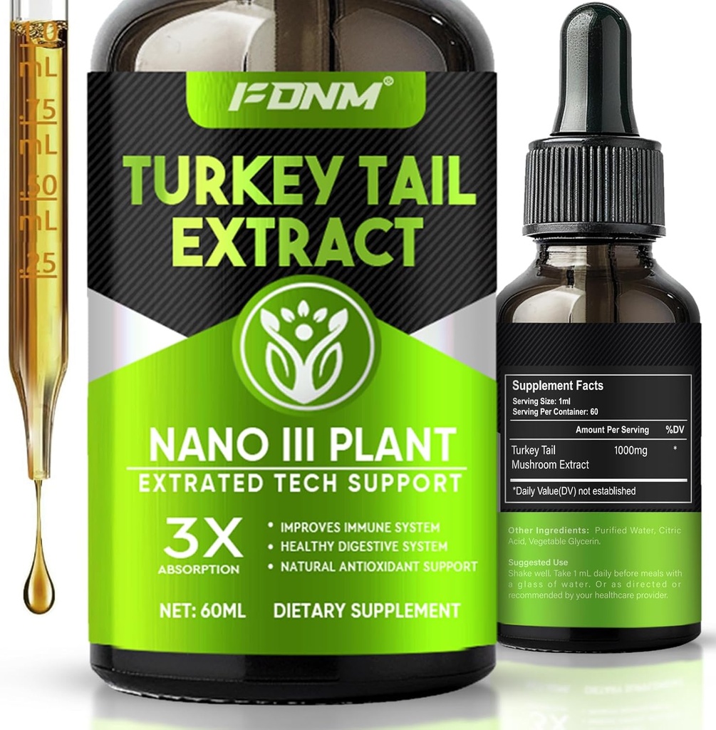 Ekstrakt Mushroom Turcja Tail - 2 Fl Oz Mushrooms Turcja suplement tail, Organiczny suplement immunologiczny i pokarmowy, Fast- Absorbing płynny nalewka