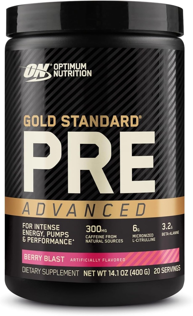 Optimum Nutrition Gold Standard Pre Workout Advanced, z Creatine, Beta- Alanina, Mikronized L -Citrulline i kofeina dla energii, Keto Friendly, Berry Blast, 20 Służenia