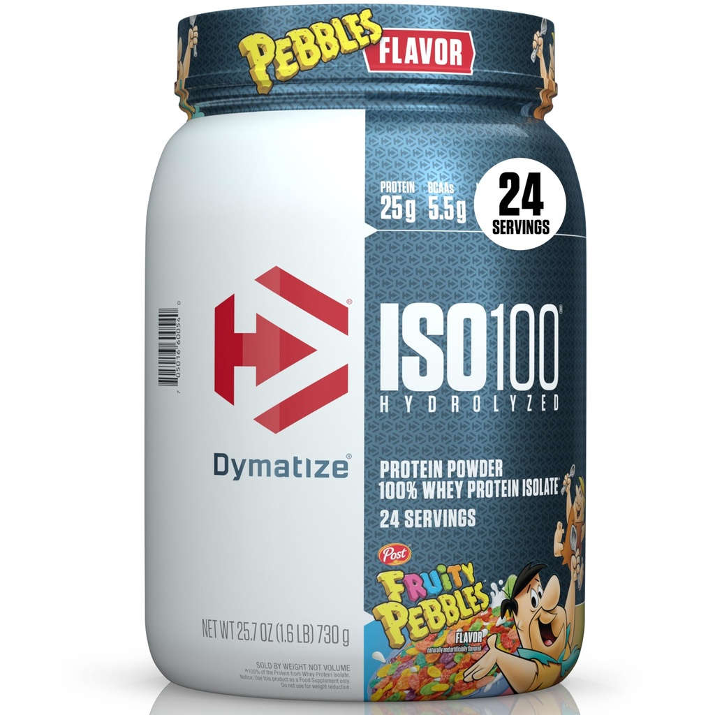 Dymatize x Fruity Pebbles ISO100 Whey Protein Powder Isolate, 25g of Protein, 20 Servings, 5.5g BCAAs, 120 Cal., Gluten Free, 1g Fat, 1g Sugar, 2g Carb (24 Servings)