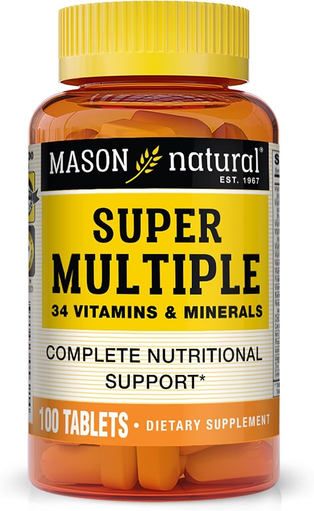 MASON NATURAL Super Liczne 34 Witaminy i minerały - Kompletne wsparcie żywieniowe, Wszystko w jednym Multivitamin, Wspiera ogólne zdrowie, 100 Tabletki