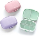 MEACOLIA 3 Pack 8 Companies Travel Pill Organizer, Daily Pill Case Small Pill Box for Pocket Purse, Portable Pill Container Medicine Vitaine Organizer (Purpurowy, zielony, różowy)