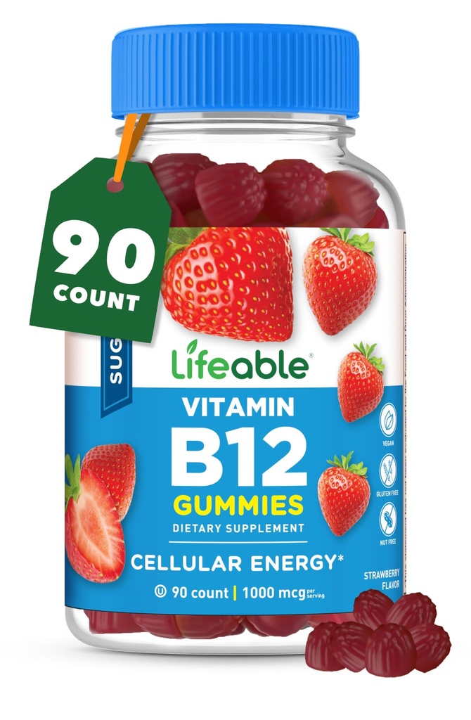 Witamina B12 Gummies BEZ ŻYCIA 124; 1000 µg Gummei 124; Great Tasting B12 Gummeje Witaminy 124; Energia, nastroje i wsparcie metabolizmu 124; B 12 Gummeje witaminy dla mężczyzn, kobiet, dorosłych 124; 90 Gummeje