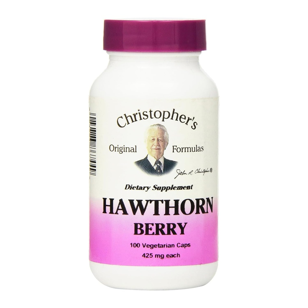 Oryginalne preparaty Christophera Hawthorn Berry Kapsułki, Herbal Supplement for Heart & Cardioviral Wellness, 100 Kapsułki