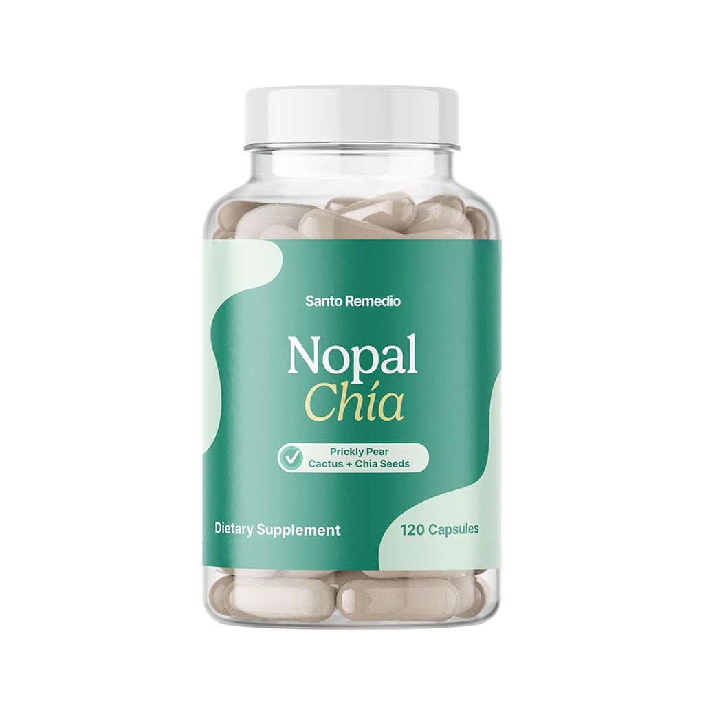 Santo Remedio Nopal Chia, wrzodziejący pear Cactus i Chia proszku suplement diety, klinicznie udowodnione składniki, Gluten Free, Nie-GMO, Nie dodawany cukier, 120 Kapsułki, 60 Servings per container