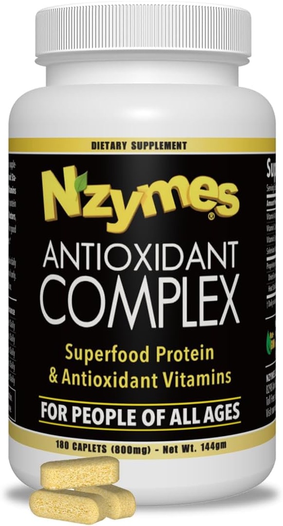 Kompleks przeciwutleniaczy dla ludzi. Potężny suplement przeciwutleniający, Witamina C, Witamina E, Witamina A, Selen, Enzymy sprasowane na żywo. 180 Count - Made in The USA