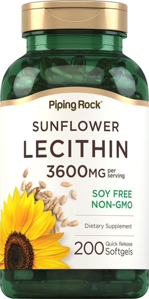 Piping Rock Sunflower Lecithina Softgel kapsułki 124; 3600 mg 124; 200 Hrabia 124; z fosfatydylocholiny 124; Soy Free, Non-GMO, Gluten Free