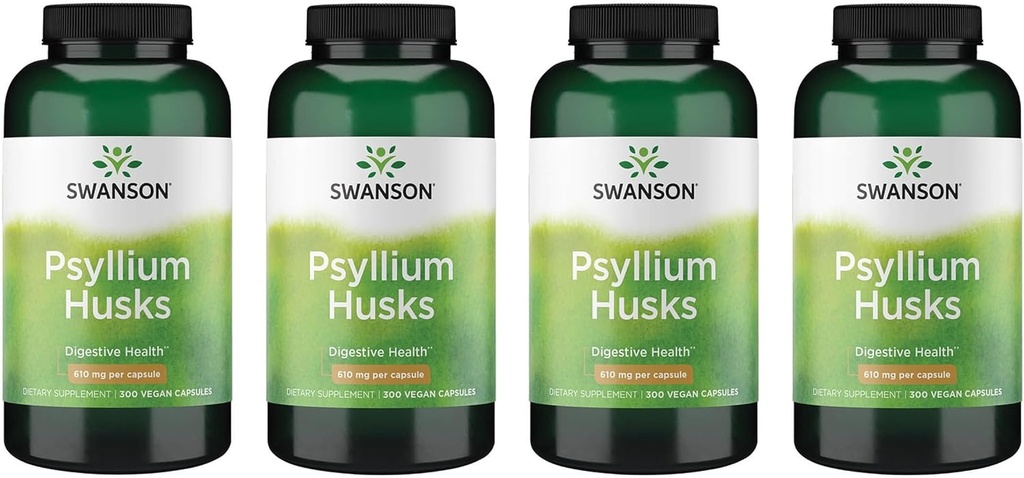Swanson Psyllium Husk Dietetyczny Fiber Suplement 610 mg 300 Kapsułki - (4 opakowania)