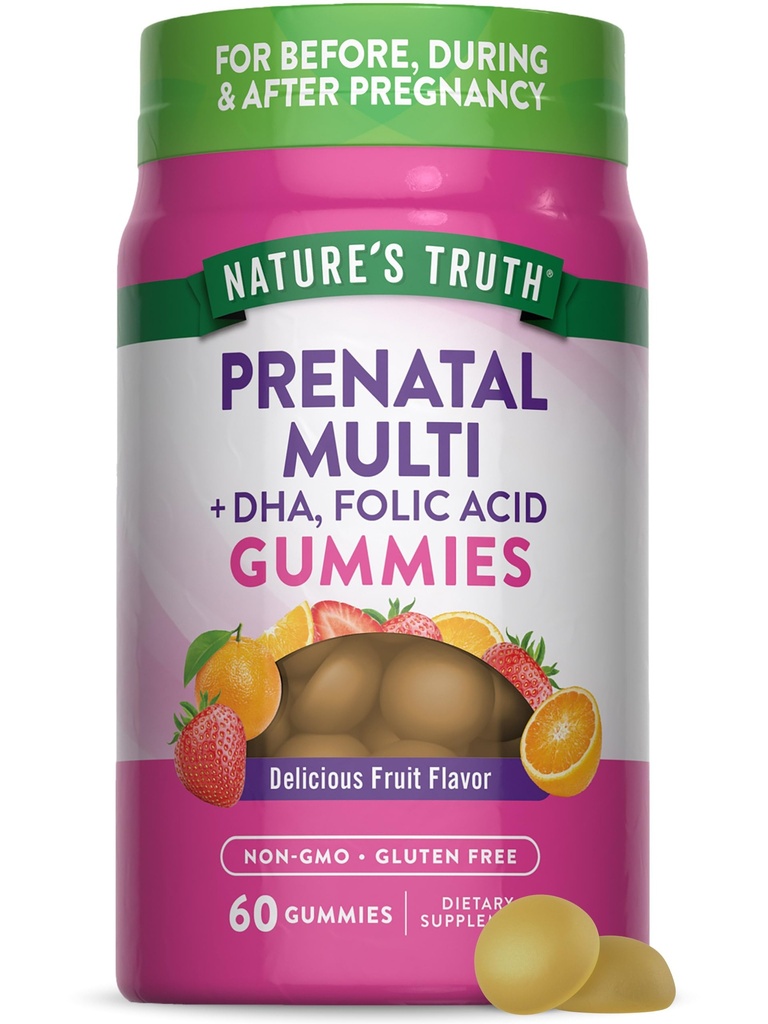 Nature 's Truth Prenatal Multivitamin Gummies Yellow 124; z DHA & Folic Acid Yellow 124; 60 Count Yellow 124; Fruit Flavor Yellow 124; Non-GMO & Gluten Free Supplement
