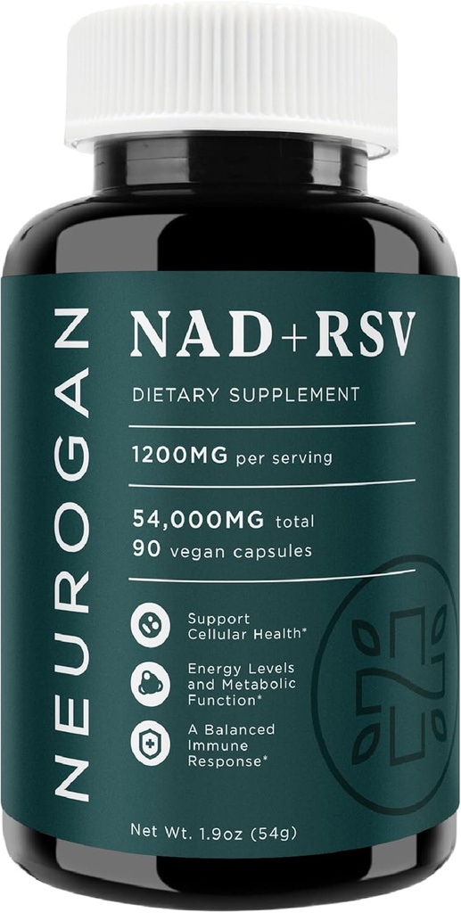 Neurogan NAD + z Resveratrol kapsułki 1: 1 Stosunek - 1200mg Per Serving, 90 Ct - Zdrowie komórkowe i zdrowe suplementy starzenia, Energia i wsparcie immunologiczne - Nikotyna Dinukleotyd adeniny NAD + Suplement