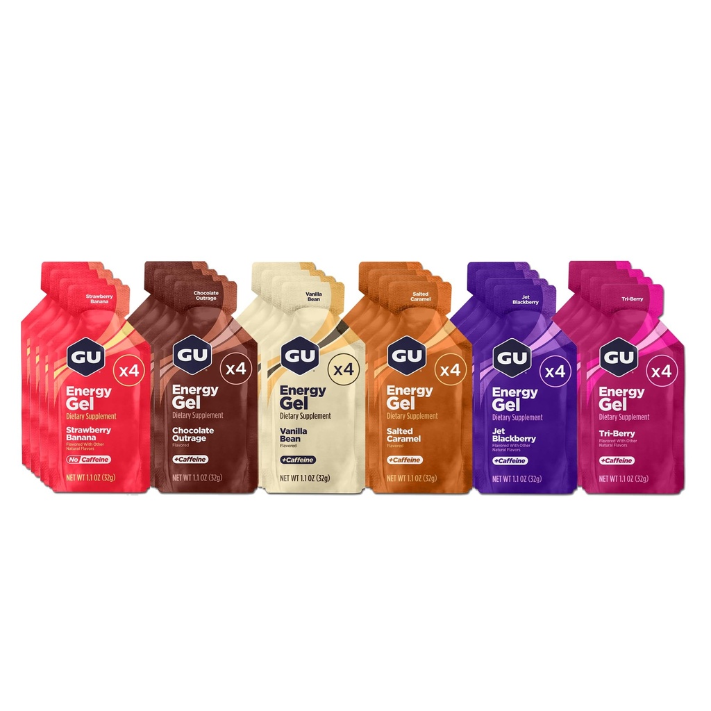 GU Energy Original Sports Nutrition Energy Gel, Wegan, Gluten- Free, Kosher i Dairy-Free On- The- Energy for Any Trecout, 24- Count, Różne aromaty