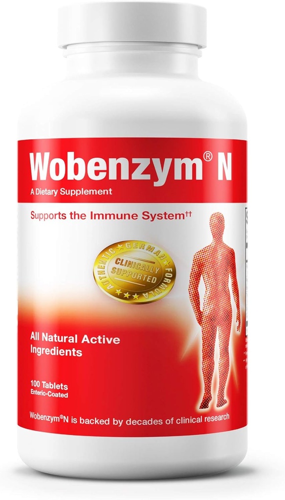 Douglas Laboratories Wobenzym N - Autentyczny Suplement Niemiecki - Enzymy Systemowe - System immunologiczny i zdrowie wspólne * - Z Papain, Rutin & Bromelain - 100 Tabletki powlekane