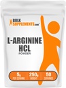 BulkSupplements.com L- Arginine HCl Powder - Suplement tlenku azotu, Arginina Powder - Unflavored & Gluten Free, 5g per Serving, 250g (8.8 oz) (Opakowanie po 1)