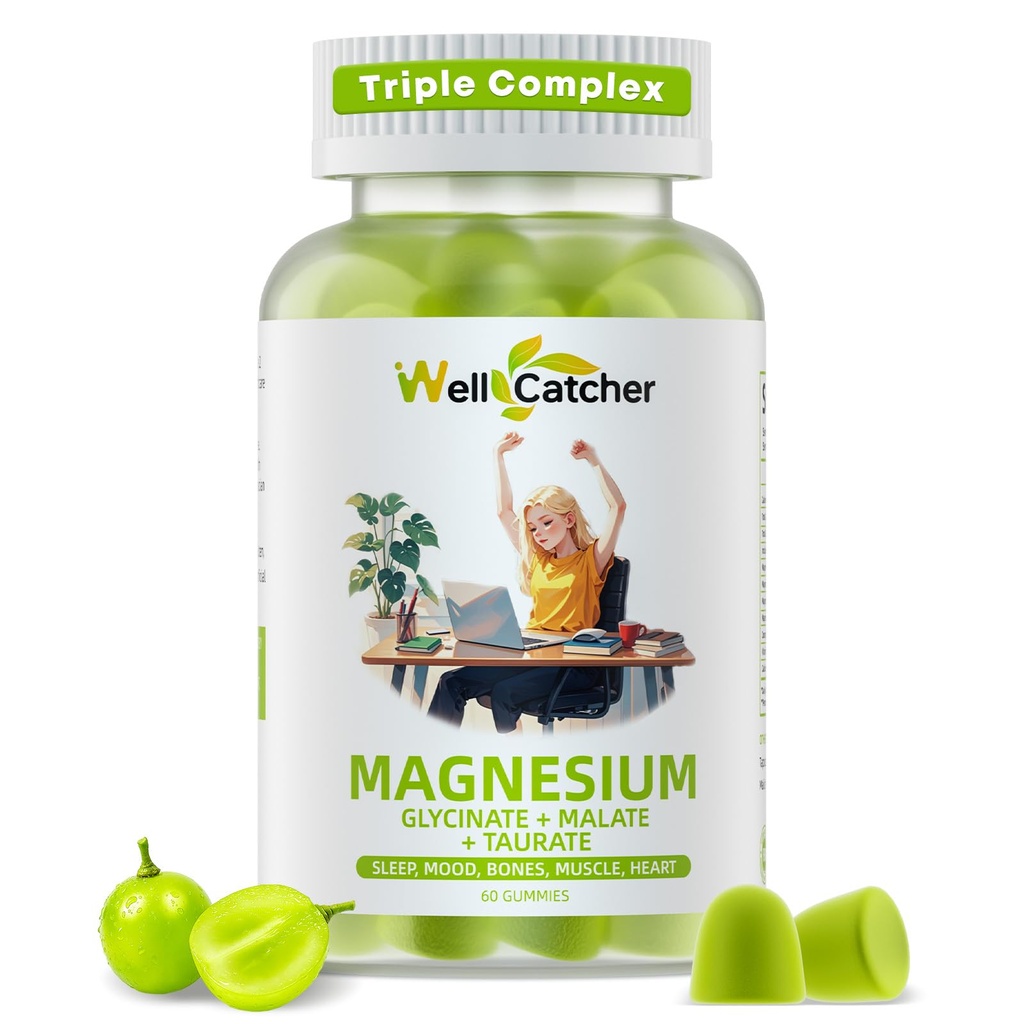 Magnezu Kompleks Gumiaki dla dorosłych: Triple Magnezu Suplement z Magnezu Glycinate Malate Taurate dla mężczyzn Kobiety Wsparcie nastrojów sennych Balanced Bones Mięśnie Zdrowie Sugar Wolny Organiczny 60CT