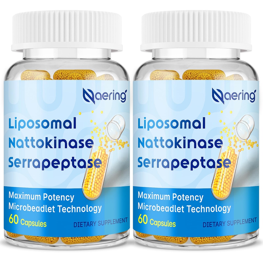 Nattokinaza liposomalna 12 000 FU Serrapeptaza 360000 SPU Suplement enzymatyczny - wzbogacony enzymami synergistycznymi i mieszaniną odżywczą i inuliną do podawania w krążeniu, gucie, trawieniu 60 kapsułek (2 butelki)