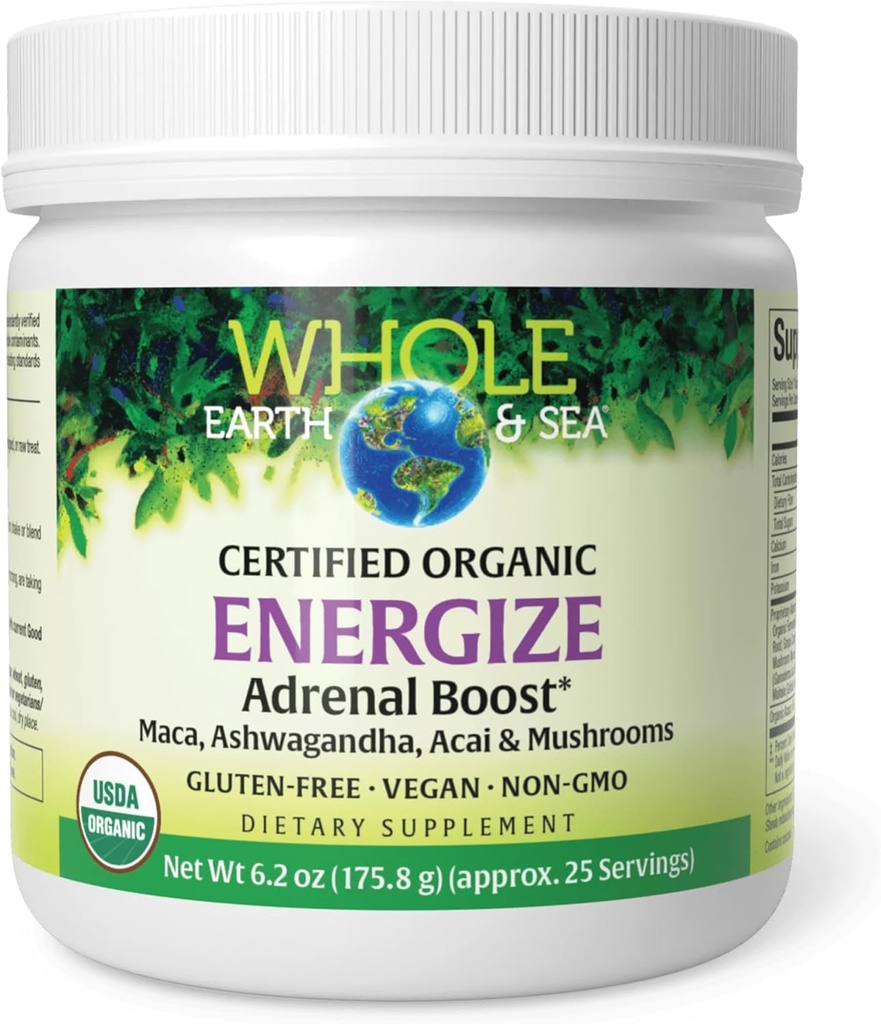 Cała Ziemia & Morze z czynników naturalnych, Energize Adrenalina Boost z Maca Root, Ashwagandha & More 6.2 Oz Proszek