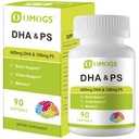 OMOGS Algae DHA - 600 mg Omega-3 DHA Softgels, z fosfatydyloseryną i olejem orzechowym, wspomaga zdrowe funkcje mózgu, Wizja, Eye & Memory, Gluten Free, Non-GMO Vegan Algae Oil, 90 Softgels