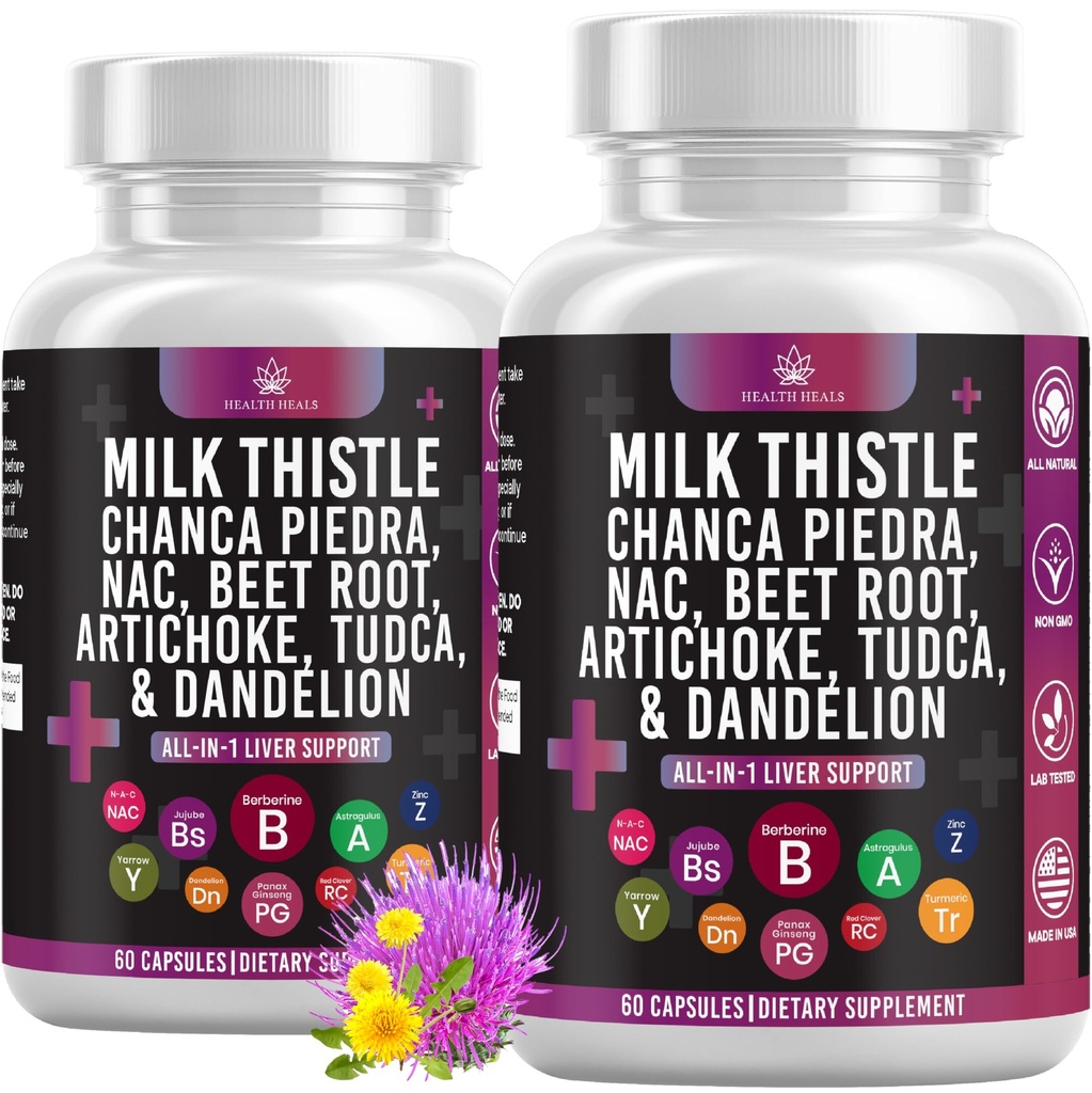 Mleko Thistle NAC Chanca Piedra Beet Root Artichock Dandelion Root - Suplement wątroby Plus Astragalus TUDCA Choline & Ginger- 120