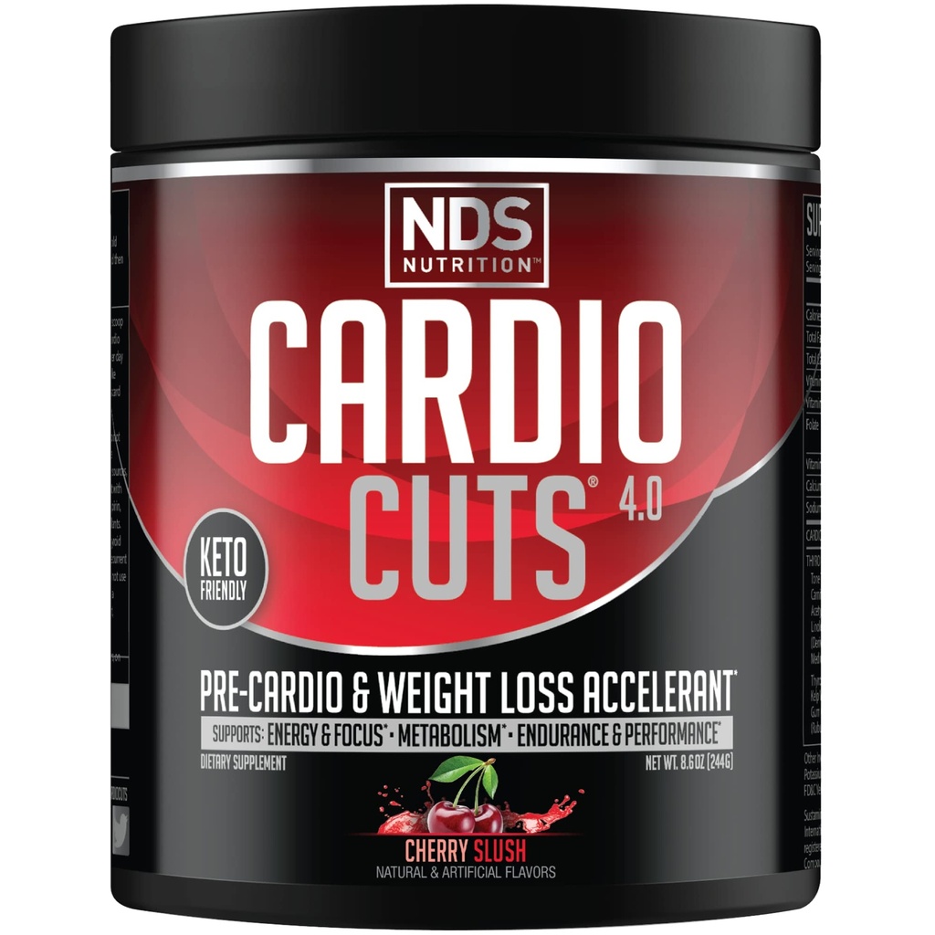 NDS Nutrition 4.0 PreWorkout Supplement - Advanced Weight Loss and Pre Cardio Formula with L- Carnitine, CLA, MCTs, L- Glutamine, and Safflower Oil - Cherry Slush (40 Servings)