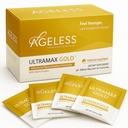 Ageless UltraMAX Gold - HGH Anti-Aging Supplement for Women & Men - Odmładza skórę, przywraca młodzieńczy wygląd, zwiększa energię i sen, Proch musujący - Valencia Orange Flavor - 22 pakiety