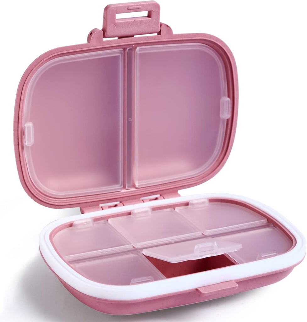 Holii Travel Pill Organizator, 8 Komory Przenośny Pill Case, Codzienne Pill Box do przechowywania witamin, Mały pojemnik na pióro Pocket Purse Medicine Organizator Pink