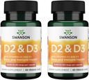 Swanson Witamina D Complex with Vitamins D2 & D3 - Kompletny Sunshine Witamina Complex for Bone, Dental & Immune Health - Suplement Witaminy (50 µg, 60 kapsułki wegetariańskie) (2 opakowania)