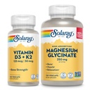 SOLARAY Witamina D3 K2 i Glicynian magnezu - Bone Health Bundle - Wchłanianie wapnia, Nerwy, Serce i Wspomaganie immunologiczne w / 5000 j.m. Witamina D, 350mg Magnezu chelatowanego, 60- dniowa gwarancja, 120ct / 120ct