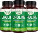 Nested Naturals Choline Bitartrate 500mg XI124; High Potency Choline Supplements XI124; Wsparcie Cognitive Performance & Liver Function XI124; 100% Vegan & Non-GMO XI124; (3- Pack)