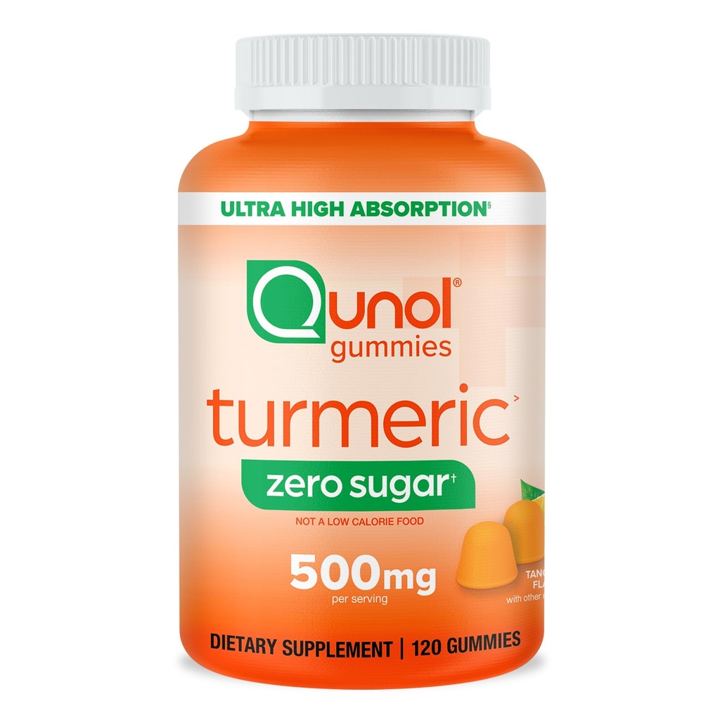 Qunol Zero Gumiaki cukrowe, Gummy z 500 mg kurkuminy kurkuminy turmerowej, Joint Supplement, Ultra High Absorption Tumeric Curcumin, Wegetarianin, Gluten Free, 120 Count