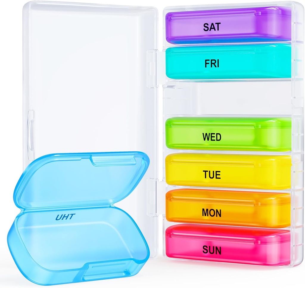 ZIKEE 7 Opakowania Extra Dual Pill Organizator, Przenośny Pill Box 7 Dzień na kieszeń, Torebka, Cotygodniowy Pill Case z Dual- Design ochrony, Pojemnik na tabletki do leczenia, Witamina, Olej rybny, Suplement