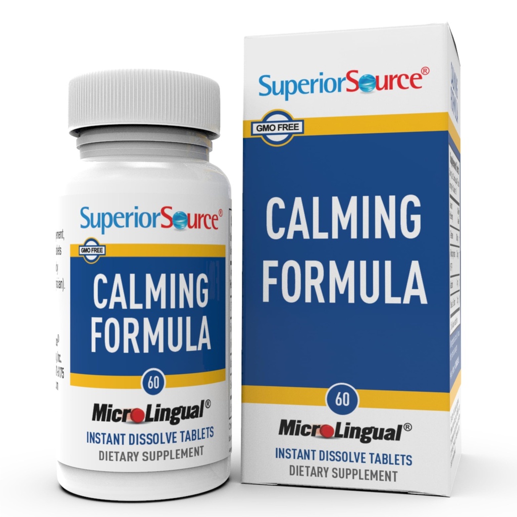 Superior Source Calming Formula, L- Theanine, Melatonina, Pod Język Szybki Rozpuścić MicroLlingual Tablets, 60 Ct, 5- HTP dla ulepszonej konwersji serotoniny, Wsparcie snu, Non-GMO
