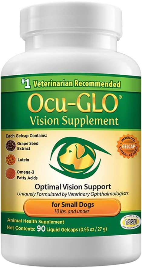 Ocu- GLO Vision Supplement for Small Dogs - Luteina, Omega-3 Kwasy tłuszczowe, Ekstrakt z winogron - Wsparcie optymalnego zdrowia oczu i wzroku u psów - Przeciwutleniacze dla psa Ocular Health - 90ct SNIP CAPS