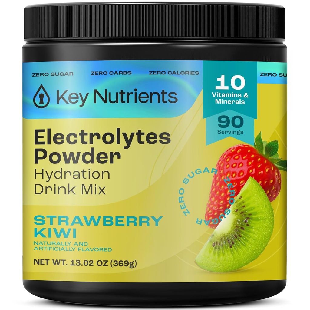 Numery KLUCZOWE Multiwitamina Electrolytes Powder No Sugar - Juicy Strawberry Kiwi Electrolyte Powder - Endurance & Energy Supplement - Hydration Powder - No Calories - 90 Servings - Made in USA
