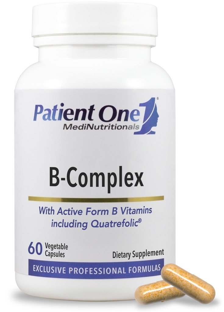 Pacjent Jeden kompleks B- 124; Suplement do Wsparcia Energii, i Heart and Brain Health * 124; Aktywne Essentials z Quatrefolic 124; 60 Kapsułki