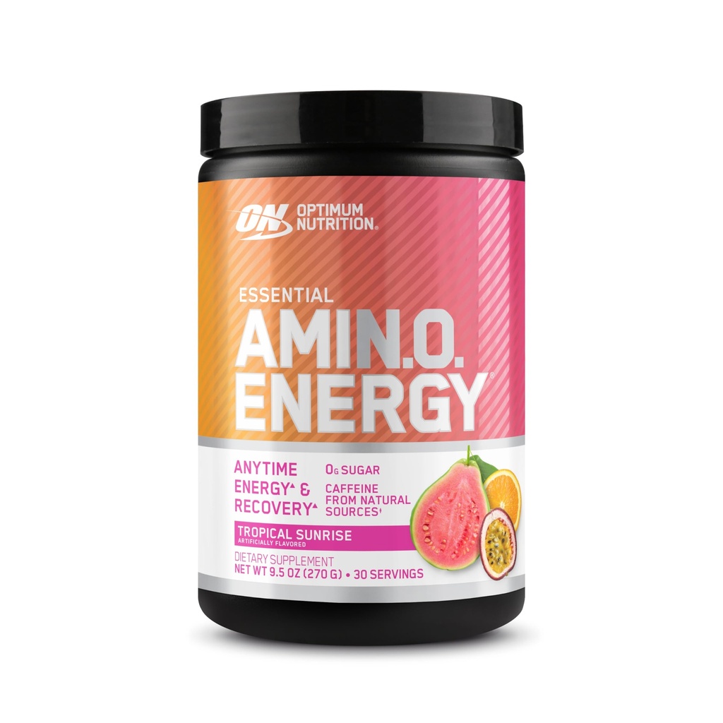 Optimum Nutrition New Flavor Amino Energy - Wstępne ćwiczenia z zielonej herbaty, BCAA, Amino Acids, Keto Friendly, Green Coffee Extract, Energy Powder - Tropikalny wschód słońca, 30 Słupki (Packaging May Vary)