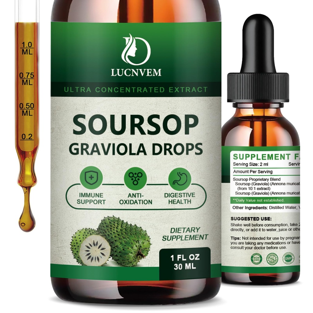 (2 pack) Organic Soursop Graviola Liquid Drops, Soursop Extract Organic Pure for Natural Antioksydant, Cell Support & Regeneration, Immune Boost, Soursop Bitters Liquid Rich in Multivitamine - 2 FL OZ