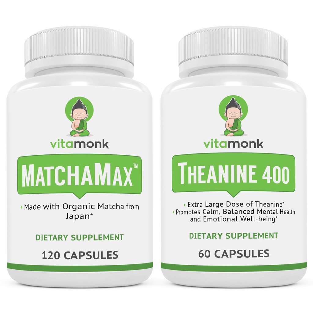 VitaMonk MatchaMax Matcha kapsułki & L- Theanine 400mg - Boost Energy and Enhance Focus Bundle