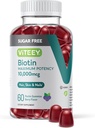 Viteey Biotin Gummies for Hair, Skóra i Nails 10,000mcg - Sugar Free - Gummies wzrostu włosów, Zdrowy połysk skóry, Silny zdrowy wzrost paznokci - Wegan, Gluten Free, Żelatyna Free- Smaczne Berry Flavor