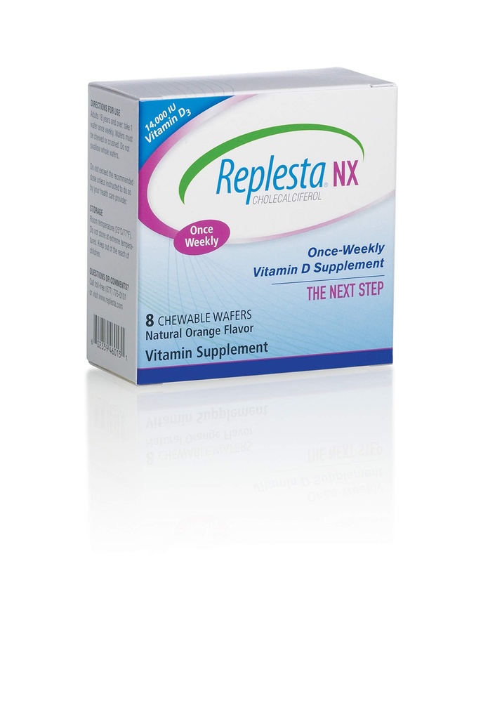 Replesta NX 14 000 j.m. Witamina D3 Cholekalcyferol, dla niedoboru witaminy D, Once- Tygodniowy Wafer do żucia, Nie- GMO, Naturalny aromat pomarańczowy, 8 Tabletki