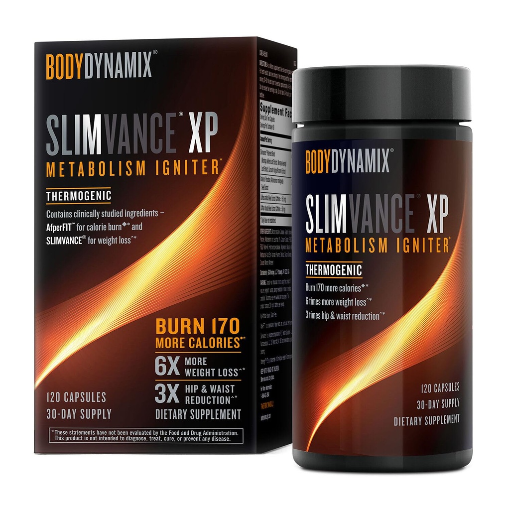 Slimvance XP Metabolizm Igniter, Botaniczne wsparcie diety, Zaawansowane termogeniczne, Burn More Kalories, Waga & Tłuszcz Utrata, Energia, Skupianie, dla mężczyzn i kobiet, Udowodnione składniki & kofeina, 120 Hrabia, 30 SVG