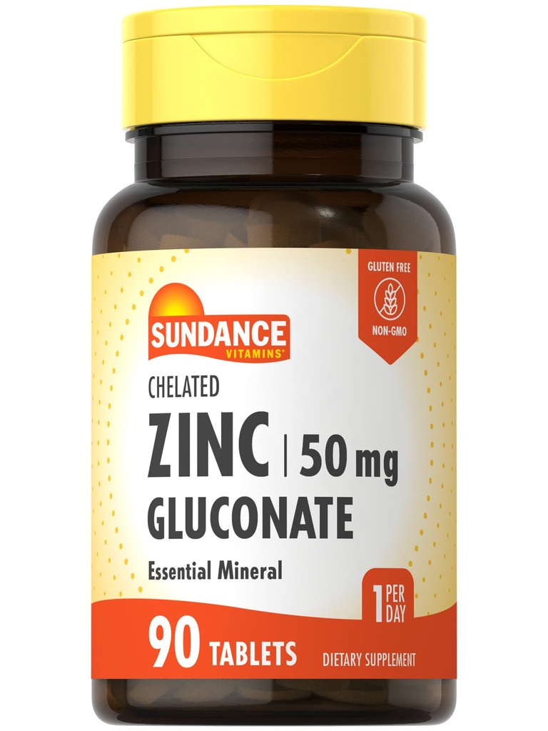 Sundance Cynk Suplement 50mg 124; 90 Tabletki 124; Chelated Essential Mineral Department 124; Wegetarianin, Non-GMO, i Gluten Free